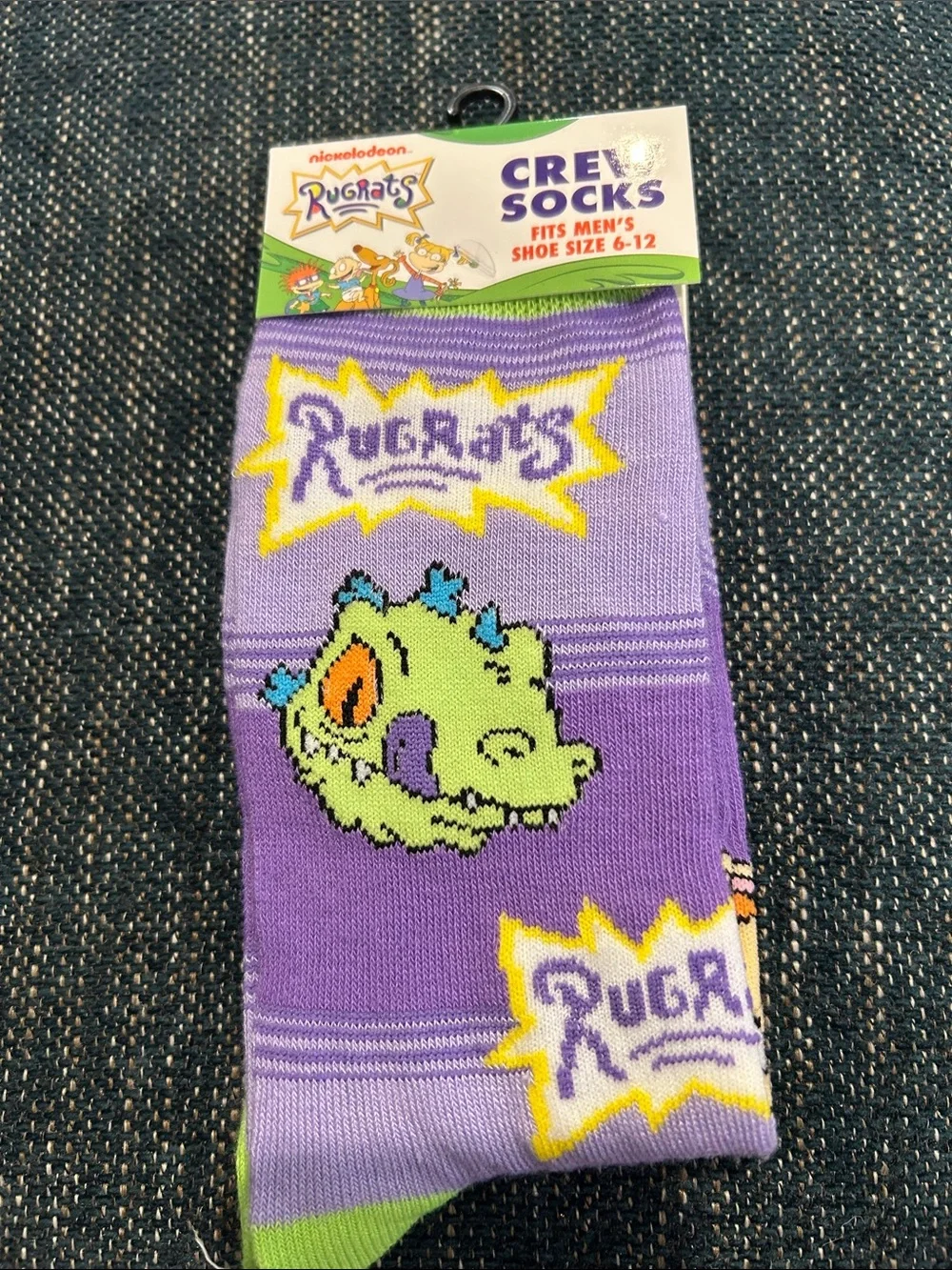 Nickelodeon Rugrats Crew Socks in Purple and Lime Green